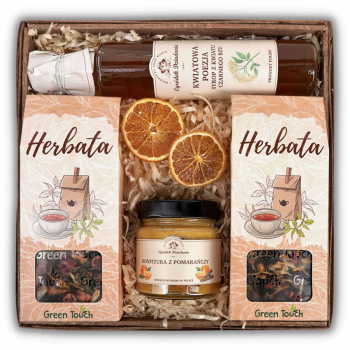 Kosz prezentowy z naturalnymi przetworami i herbatą - zdjęcie 1