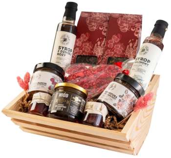 Kosz prezentowy zestaw prezent od serca herbaty czekolada syropy malinowe - zdjęcie 1