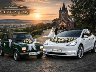 TESLA Model Y | Maluch | Fiat 126p | Auto do ślubu Zielonki, małopolskie