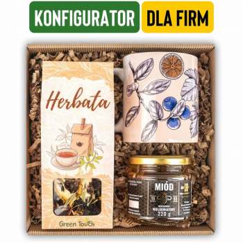 Konfigurowalny zestaw prezentowy z herbatą, miodem i kubkiem. Personalizowany prezent dla firm - zdjęcie 1