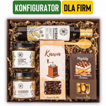 Pudełko prezentowe konfigurowalne, personalizowane. Prezent dla firm, kosz prezentowy z kawą i słodyczami - zdjęcie 1