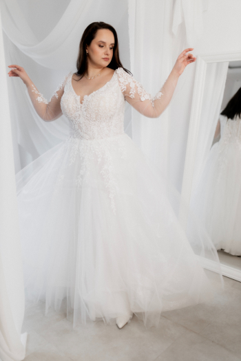 GIORGIA długi rękaw, tiulowa błyszcząca, księżniczka, Plus Size - zdjęcie 1