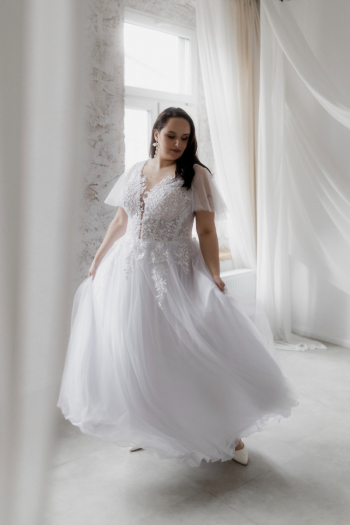 GRETA, tiulowa, romantyczna, krótki rękaw, Plus Size - zdjęcie 1