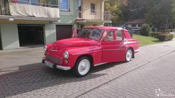 Wyjątkowa *Warszawa* do ślubu w kolorze czerwonym, Samochód, auto do ślubu, limuzyna Olsztyn