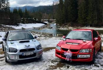 Rajdowe Legendy Subaru Impreza STI oraz Mitsubishi Lancer Evo do ślubu | Auto do ślubu Zakopane, małopolskie