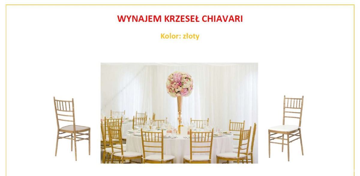 Wynajem Krzeseł Chiavari w kolorze złotym | Dekoracje ślubne Legnica, dolnośląskie - zdjęcie 1