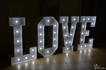 Napis LOVE | Dekoracja światłem | Ciężki dym | Bańki | DJ Wodzirej, Napis Love Biskupiec