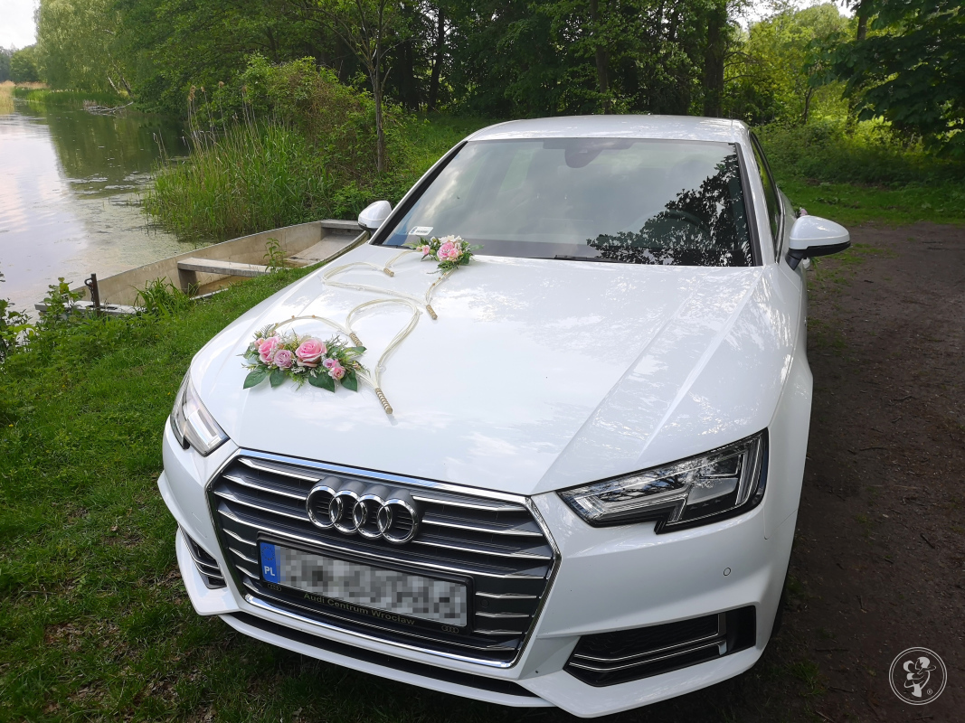 Biały samochód / auto do ślubu / wesela AUDI A4 - 3 przystrojenia | Auto do ślubu Wrocław, dolnośląskie - zdjęcie 1