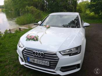 Biały samochód / auto do ślubu / wesela AUDI A4 - 3 przystrojenia | Auto do ślubu Wrocław, dolnośląskie