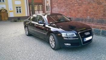Piękne Audi A8 czarna perła, jasny środek | Auto do ślubu Olsztyn, warmińsko-mazurskie