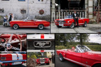Czerwony Ford Mustang do ślubu | Auto do ślubu Wrocław, dolnośląskie