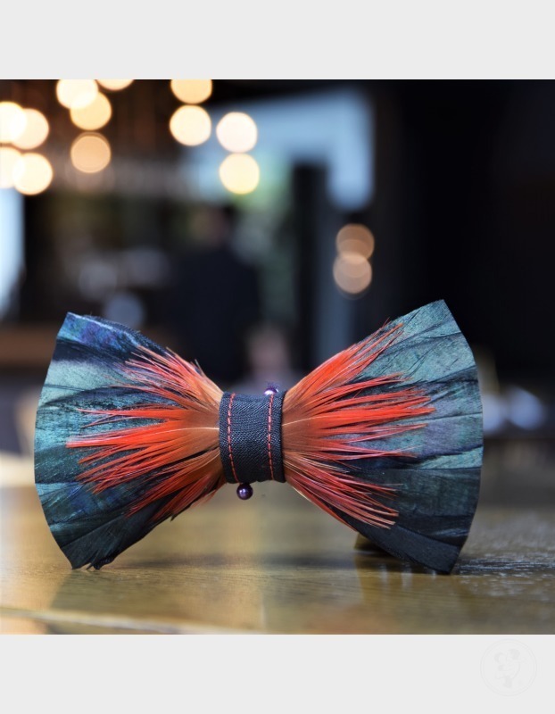 Rooster mucha męska z piór. Muszka męska ślubna. - zdjęcie 1