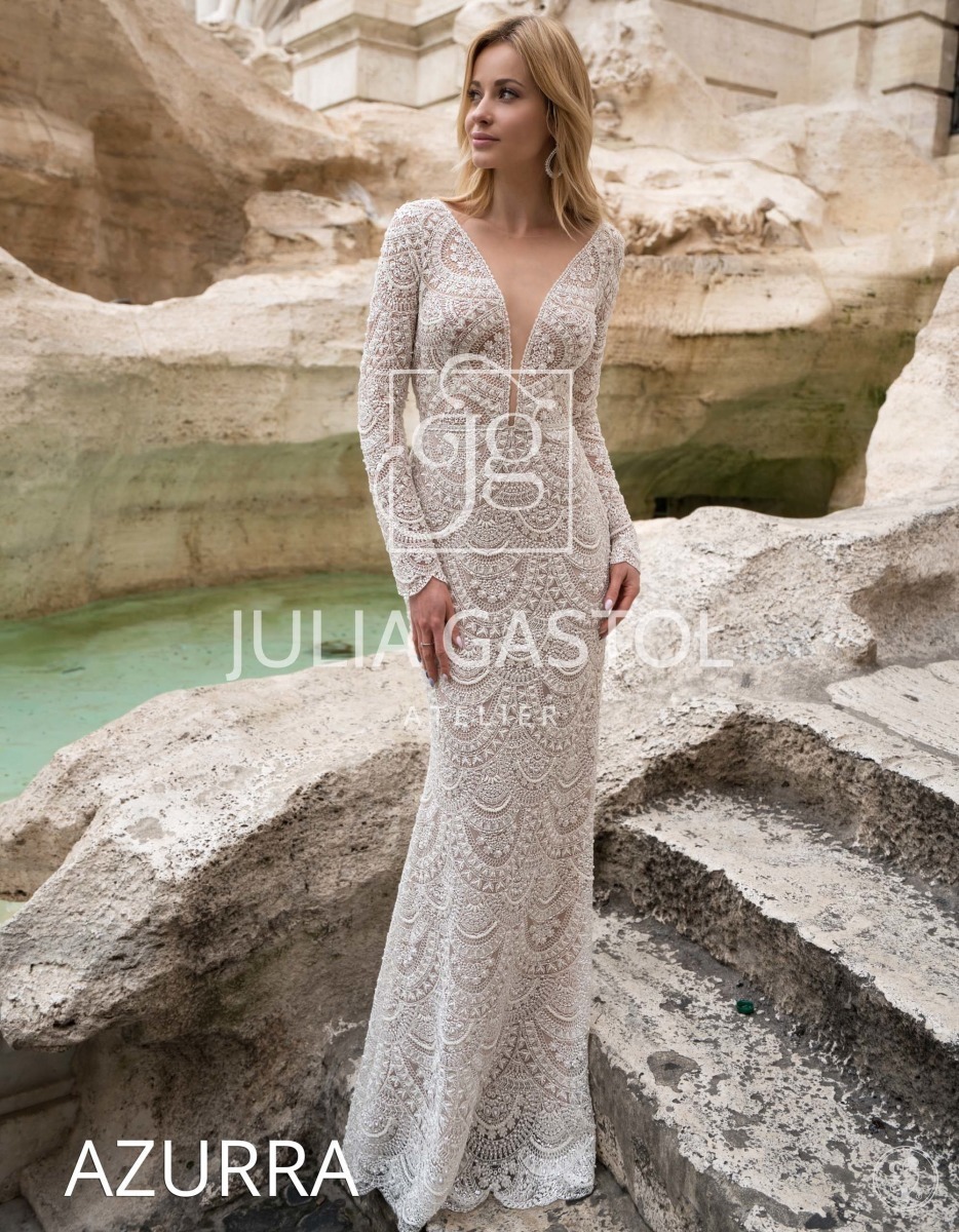 Julia Gastoł Azurra suknia ślubna r34-36 dopasowana błyszcząca syrenka - zdjęcie 1