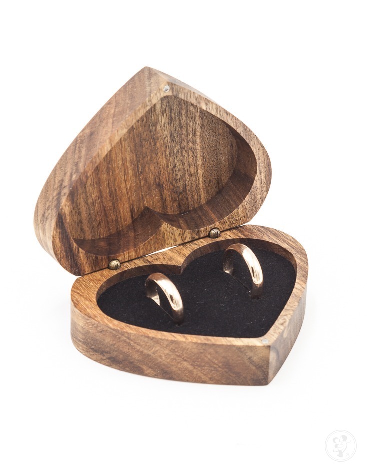 Drewniane Pudełko na obrączki - SERCE ORZECH - zdjęcie 1