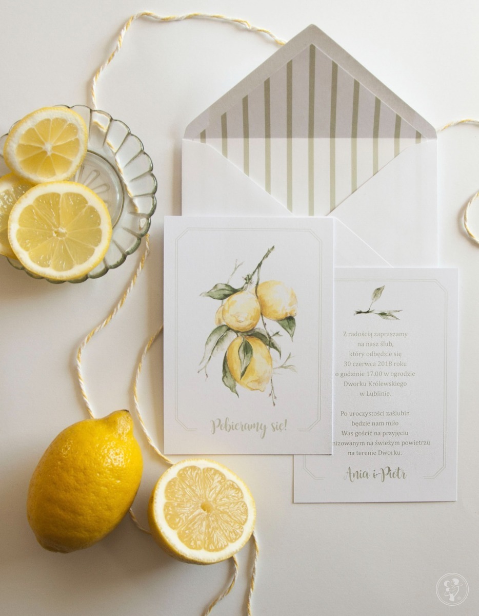 Zaproszenia akwarelowe - Lemon, motyw cytryn - zdjęcie 1