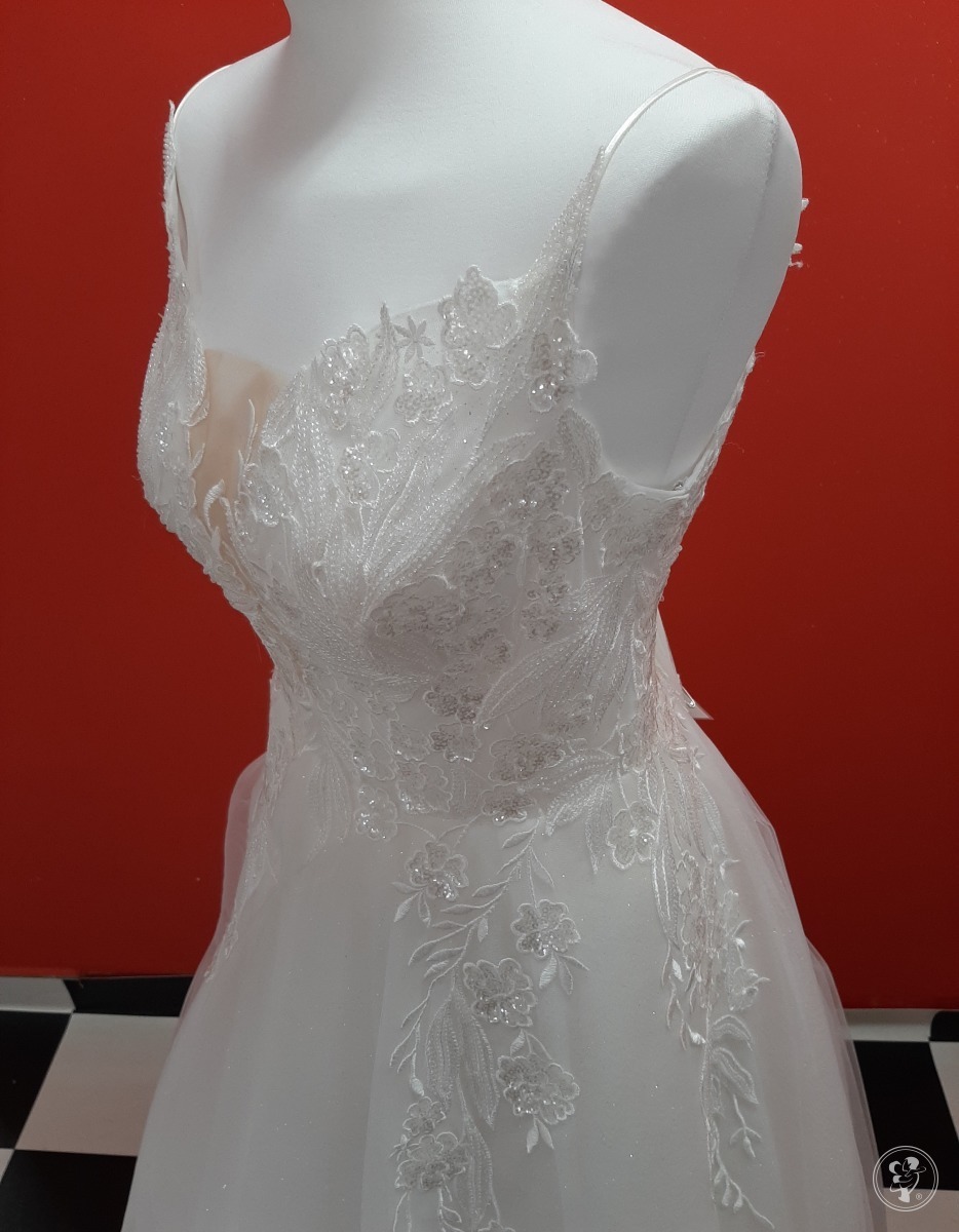 Suknia ślubna śmietankowa biel princessa  odpinane rękawy brokat - zdjęcie 1