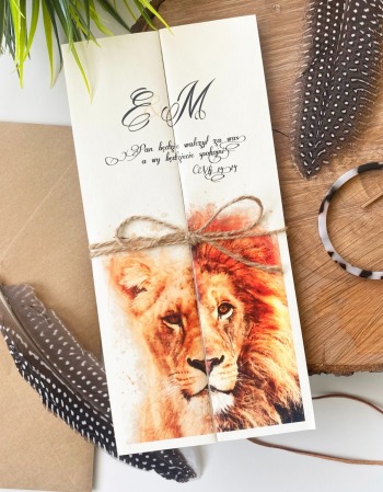 Zaproszenia ślubne 3D w stylu safari z parą lwów - zdjęcie 1