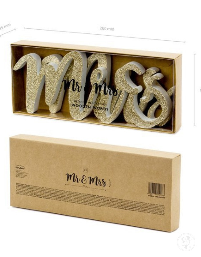 Drewniany napis Mr & Mrs Złoty - zdjęcie 1