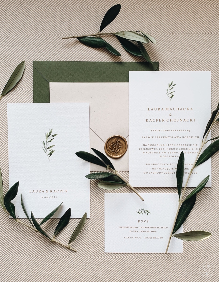 Zaproszenie ślubne z motywem gałązki oliwnej - zdjęcie 1