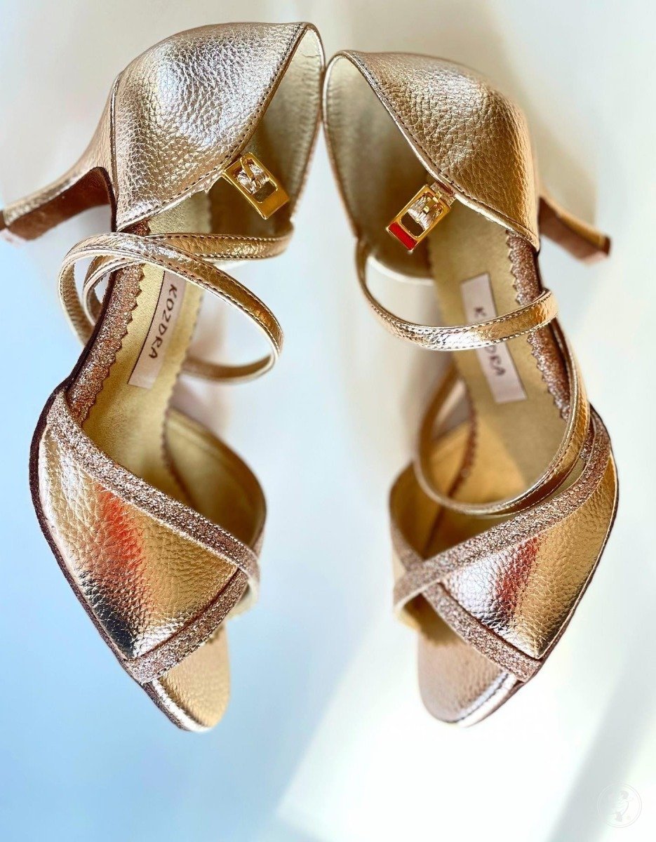 Profesjonalne buty do tańca i ślubu Kozdra złote sandałki - zdjęcie 1