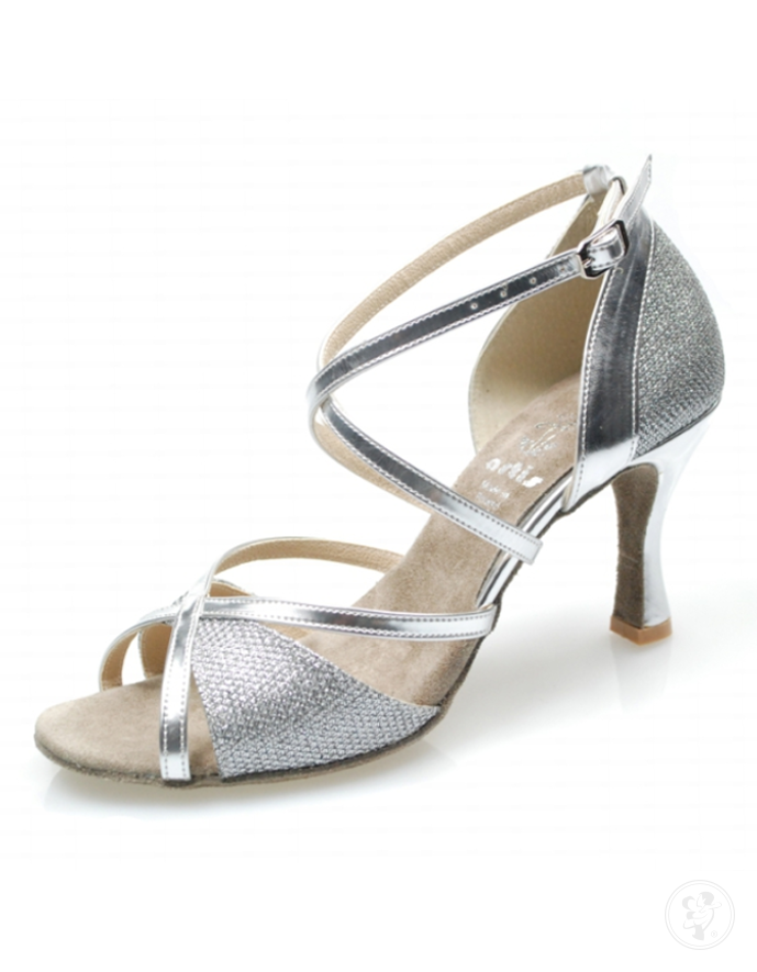 Sandałki srebrne - buty taneczne - srebrny brokat i srebrny lakier - zdjęcie 1