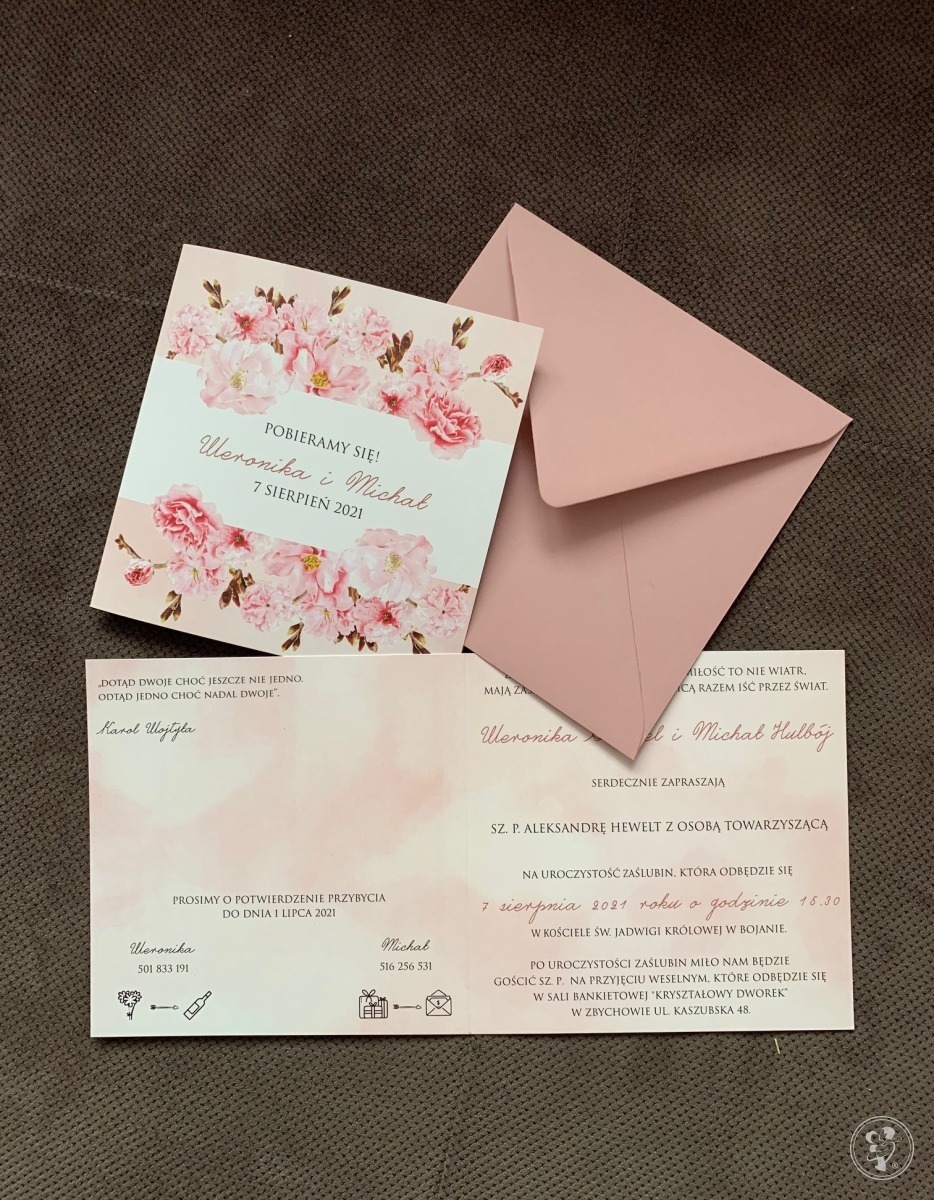 Kwiatowe zaproszenie w kolorze różowym - zdjęcie 1