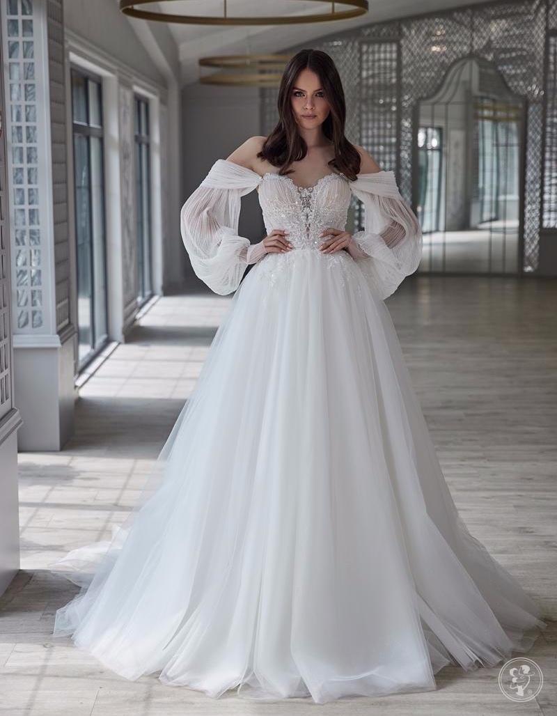 Suknia ślubna księżniczka, gorsetowa, z opadającymi rękawkami - zdjęcie 1