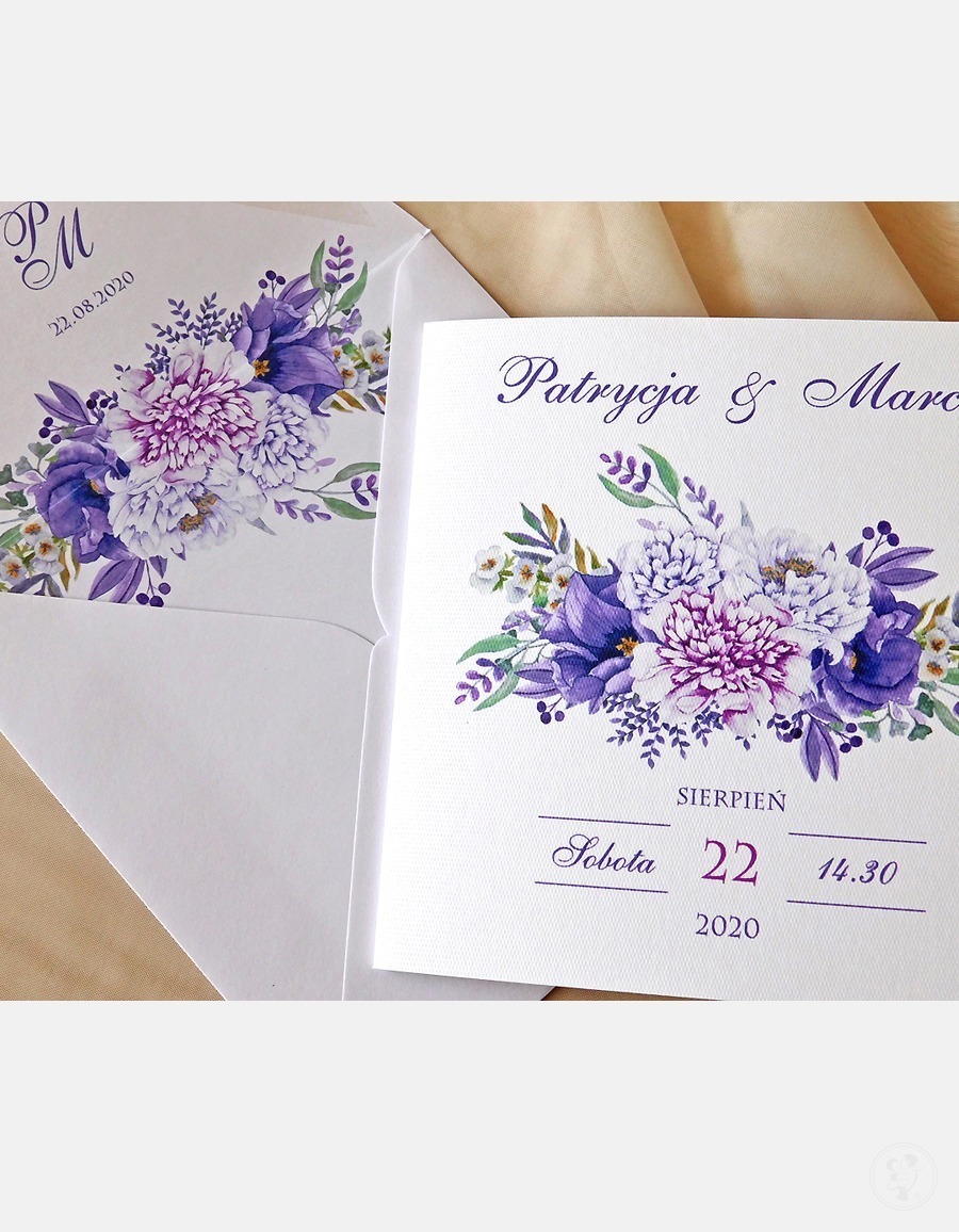 Zaproszenie ślubne rustykalne kwiaty fioletowe - zdjęcie 1
