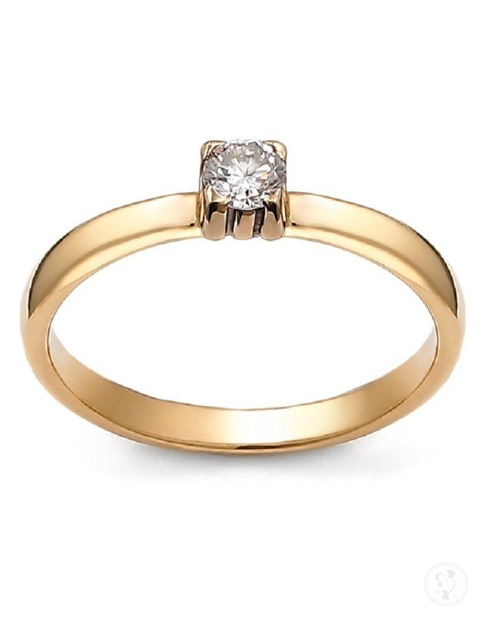 Klasyczny pierścionek złoty z diamentem - zdjęcie 1