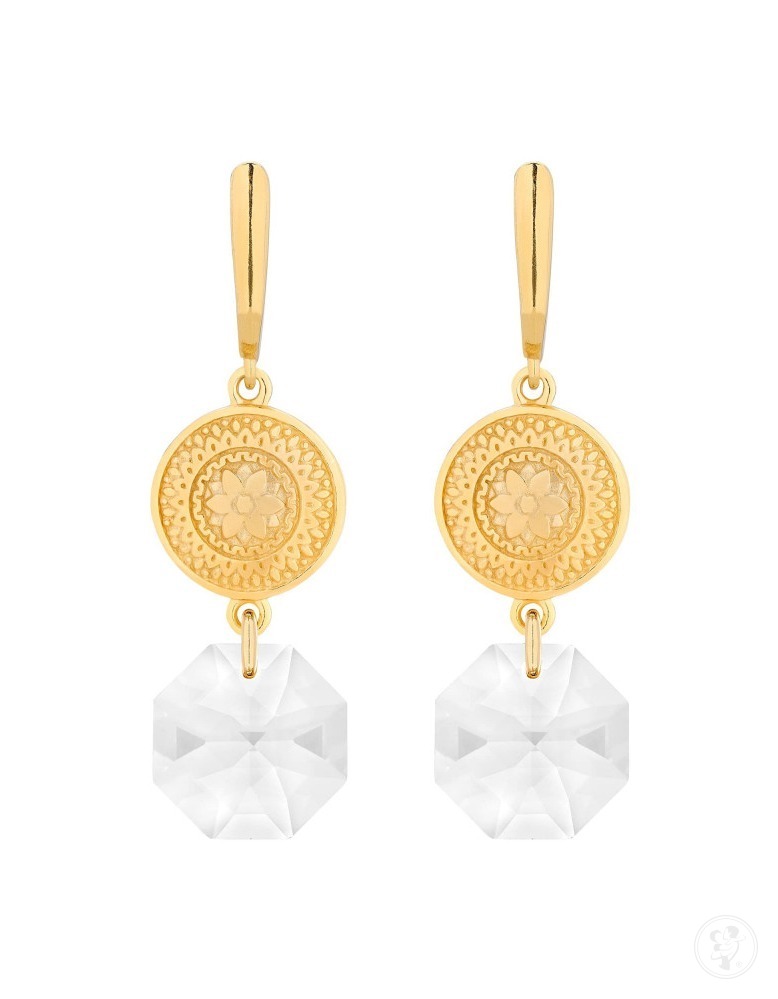 Złote długie kolczyki z medalionami i kryształami SWAROVSKI® CRYSTAL - zdjęcie 1