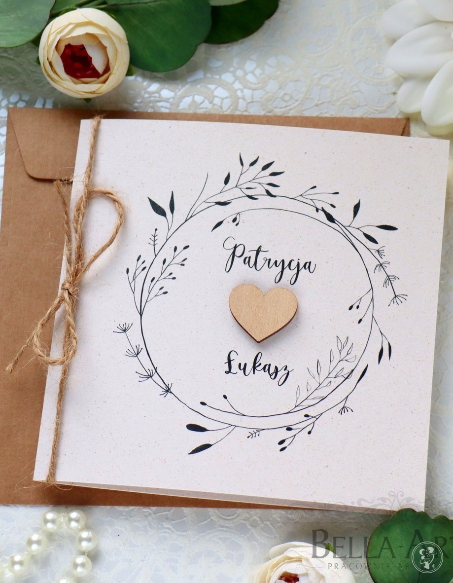 Piękne Ekologiczne Rustykalne  Zaproszenia Ślubne Wianek Eco Boho EKO - zdjęcie 1