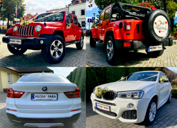 Auto do ślubu Jeep WRANGLER Czerwony Cabrio SUV 4x4 / Białe BMW X4, Samochód, auto do ślubu, limuzyna Częstochowa