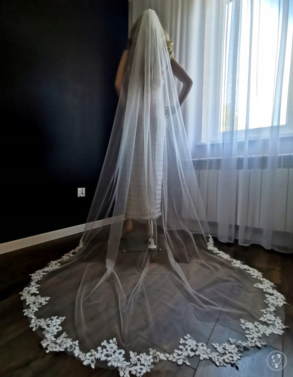 Welon ślubny długi 300cm biały ivory koronkowy PL - zdjęcie 1