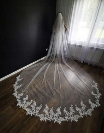 welon ślubny długi koronkowy 300cm biały ivory PL - zdjęcie 1