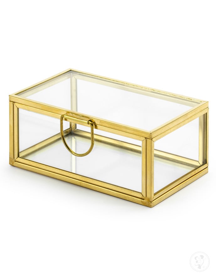 Szklana szkatułka na obrączki pudełko złote - zdjęcie 1