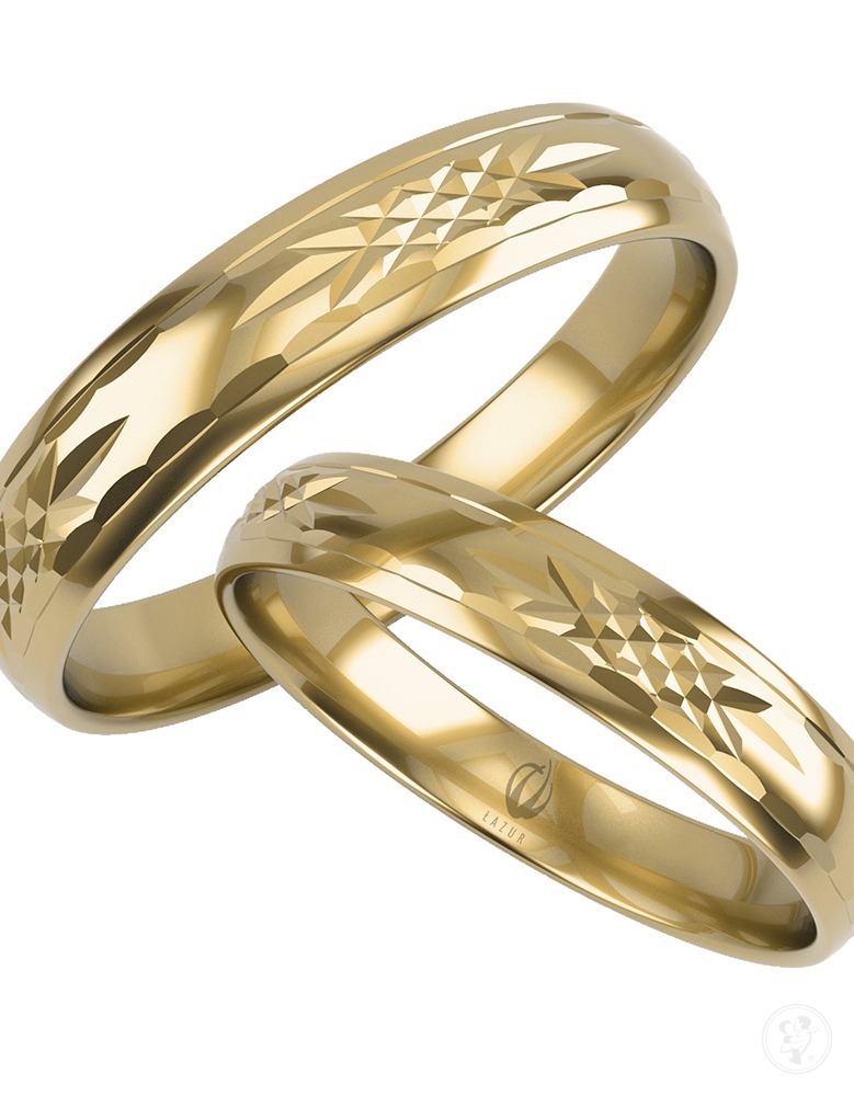 Złote obrączki ślubne – półokrągłe, frezowane - zdjęcie 1