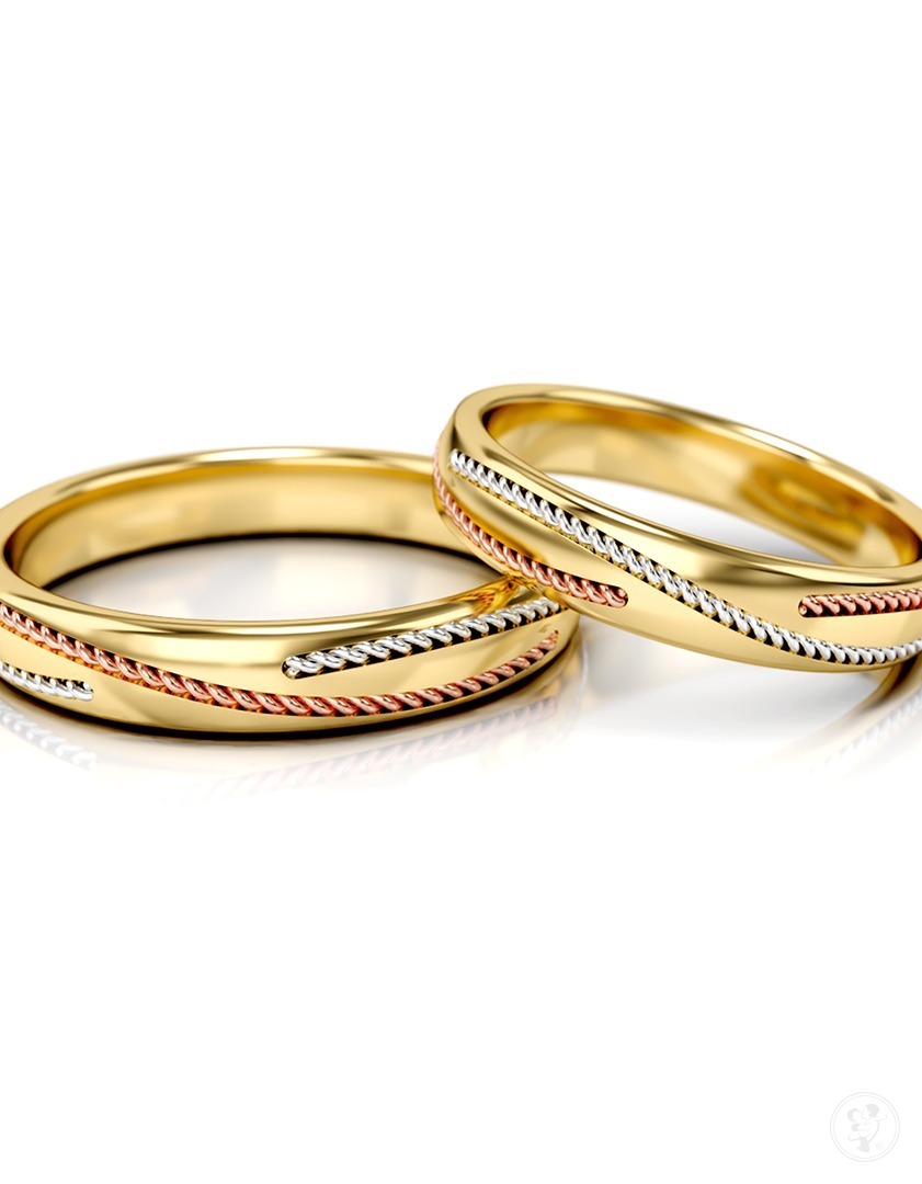 Złote obrączki ślubne – półokrągłe, trzykolorowe - zdjęcie 1