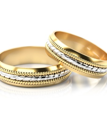 Złote obrączki ślubne – półokrągłe, z ozdobnymi warkoczami - zdjęcie 1