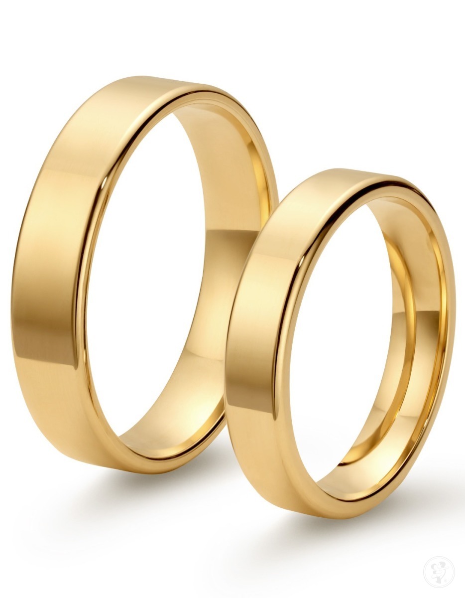 Złote obrączki ślubne – płaskie z zaokrąglonymi brzegami pr. 750 - zdjęcie 1