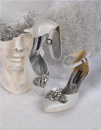 Sandały srebrne z ozdobą z kamieni SALMA - zdjęcie 1