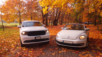 Auta do ślubu  Biały VW Beetle Cabrio I Biały  Dodge Durango SUV, Samochód, auto do ślubu, limuzyna Tarnogród