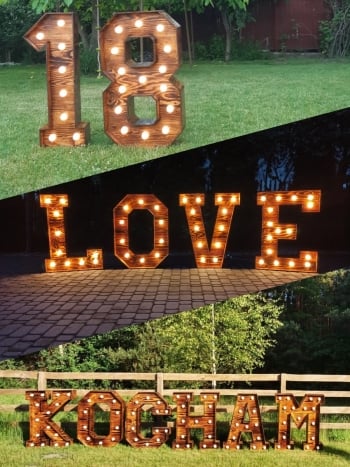 Rustykalny drewniany napis: LOVE, KOCHAM, 18, unikatowy nalewak, Napis Love Drohiczyn