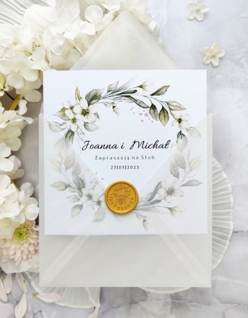 Składane zaproszenie ślubne z białymi kwiatami - zdjęcie 1