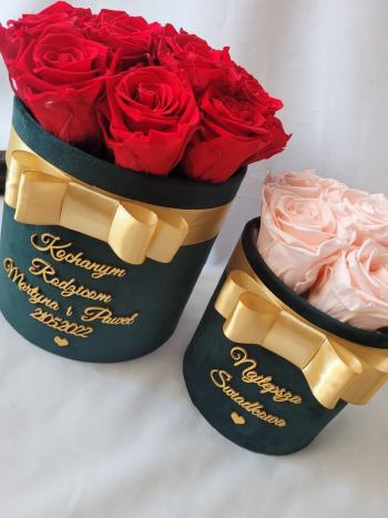 Flower box z oryginalnych wiecznych róż - podziękowania, Prezenty ślubne Włocławek