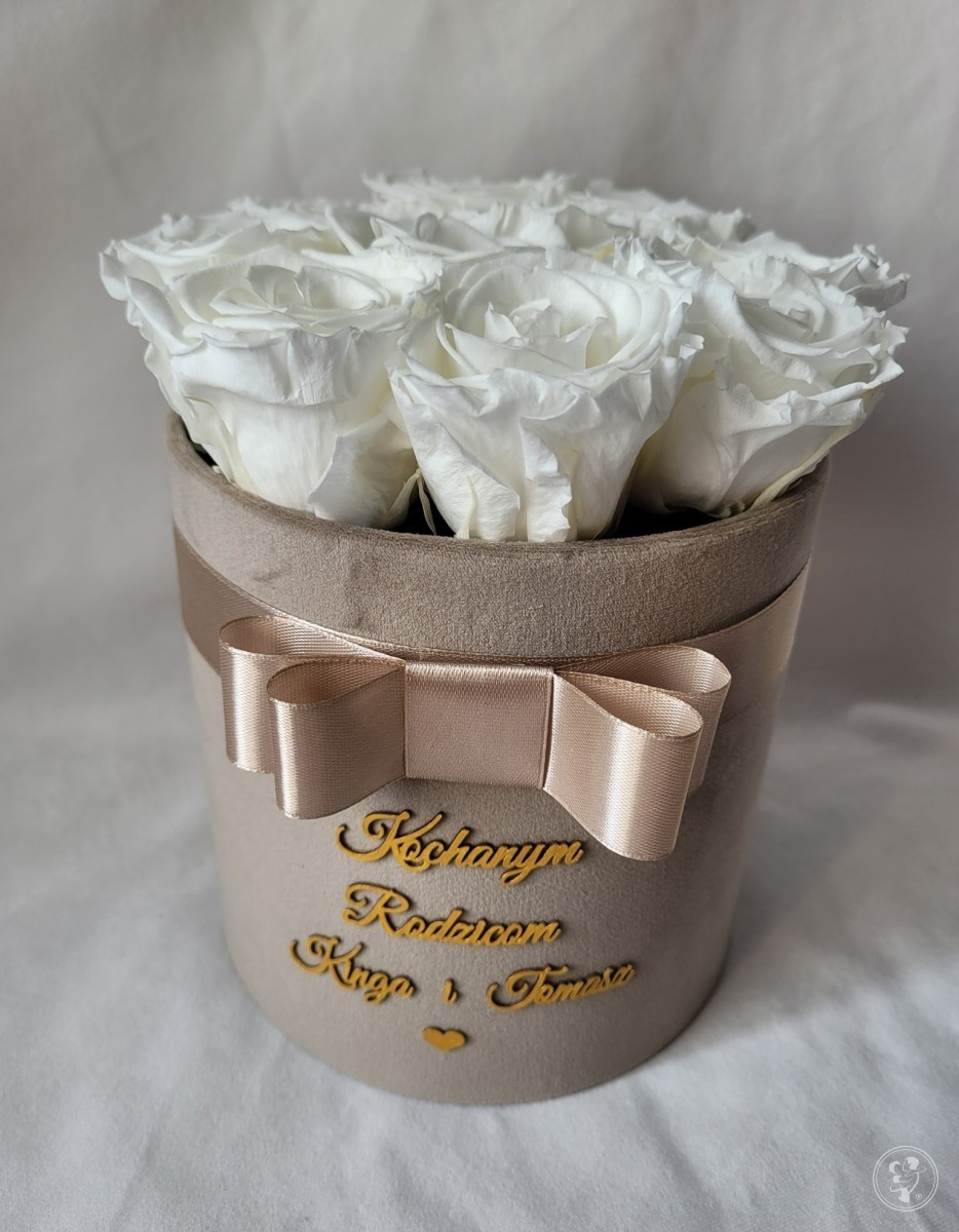 Flower Boxy z 10 wiecznych róż + personalizowany napis - zdjęcie 1