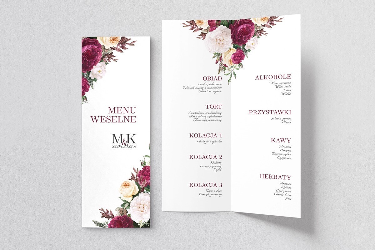 Menu Weselne  Fabello  -  3 wzory - zdjęcie 1