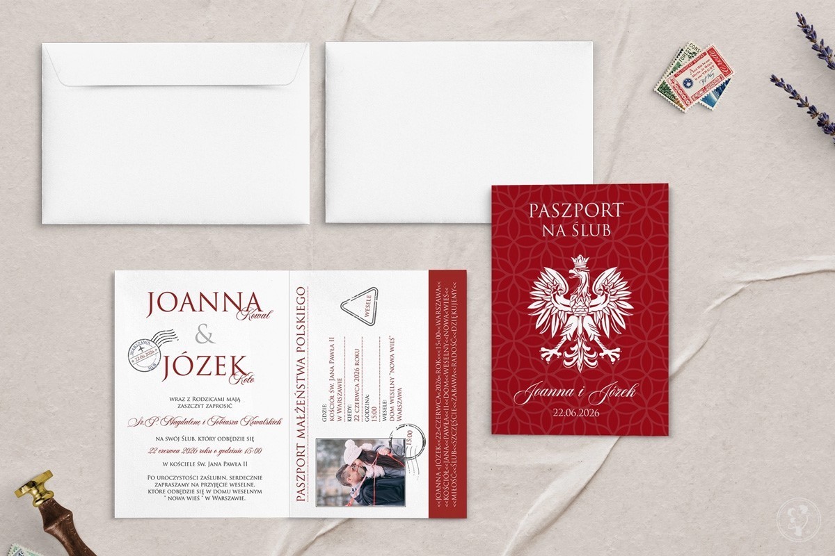 Zaproszenie składane Paszport czerwony - zdjęcie 1