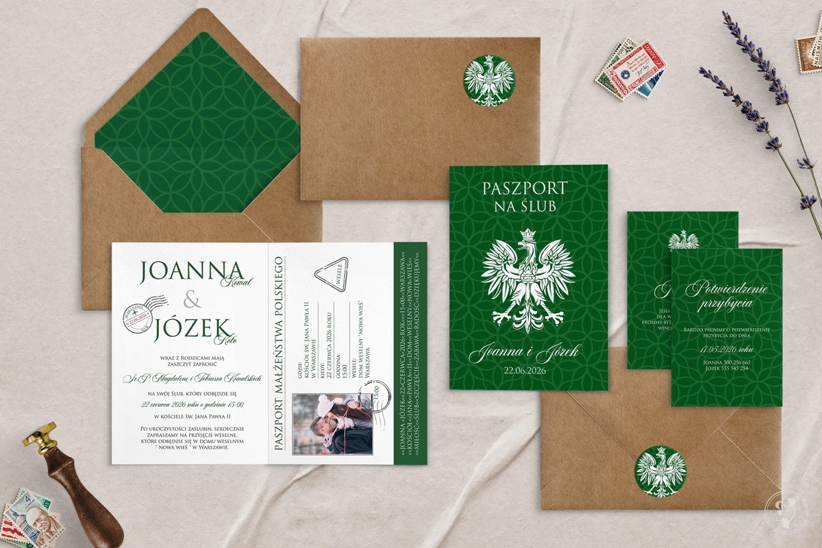 Zaproszenie składane Paszport zielony - zdjęcie 1