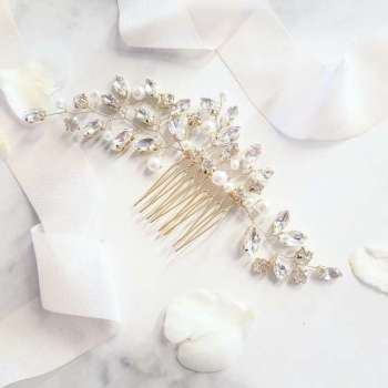 Finesia - złoty grzebień ślubny z perłami - zdjęcie 1