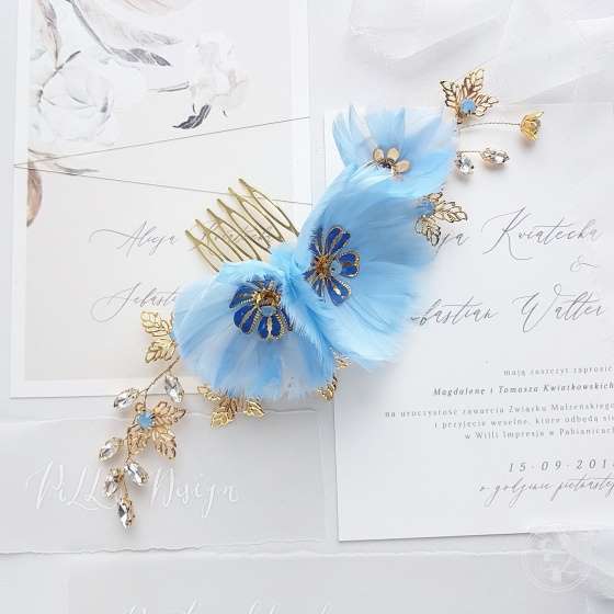Nenufary - kwiatowy, niebieski grzebień ślubny - zdjęcie 1